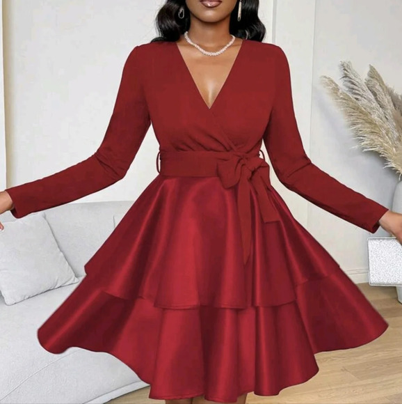 Dresses & Skirts - Women Elegant Red Double Hem Mini Dress